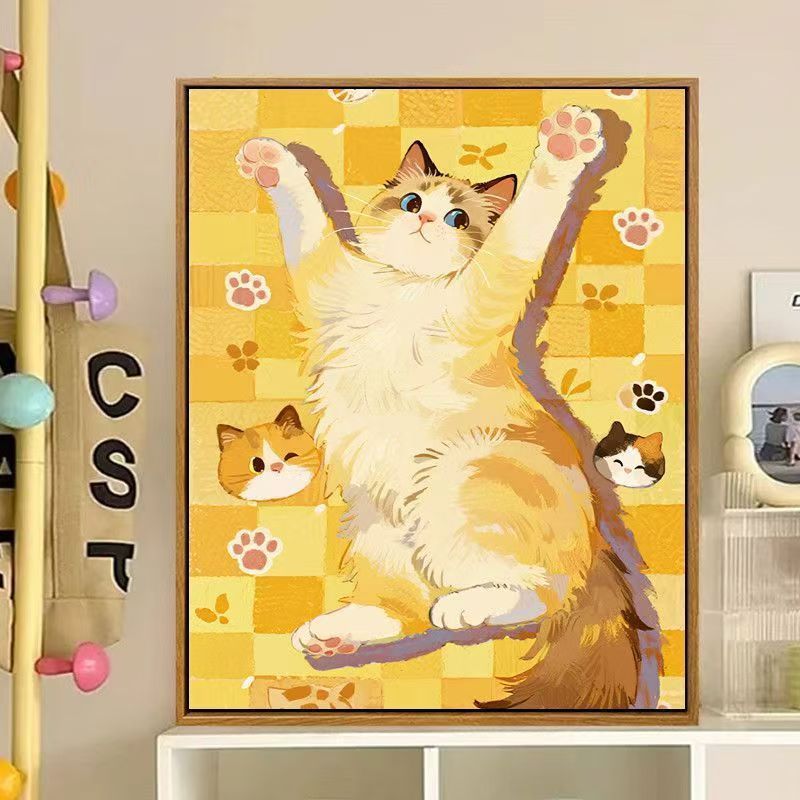 Niedliches katzenbasiertes dekoratives Leinwandkunstwerk Brehn