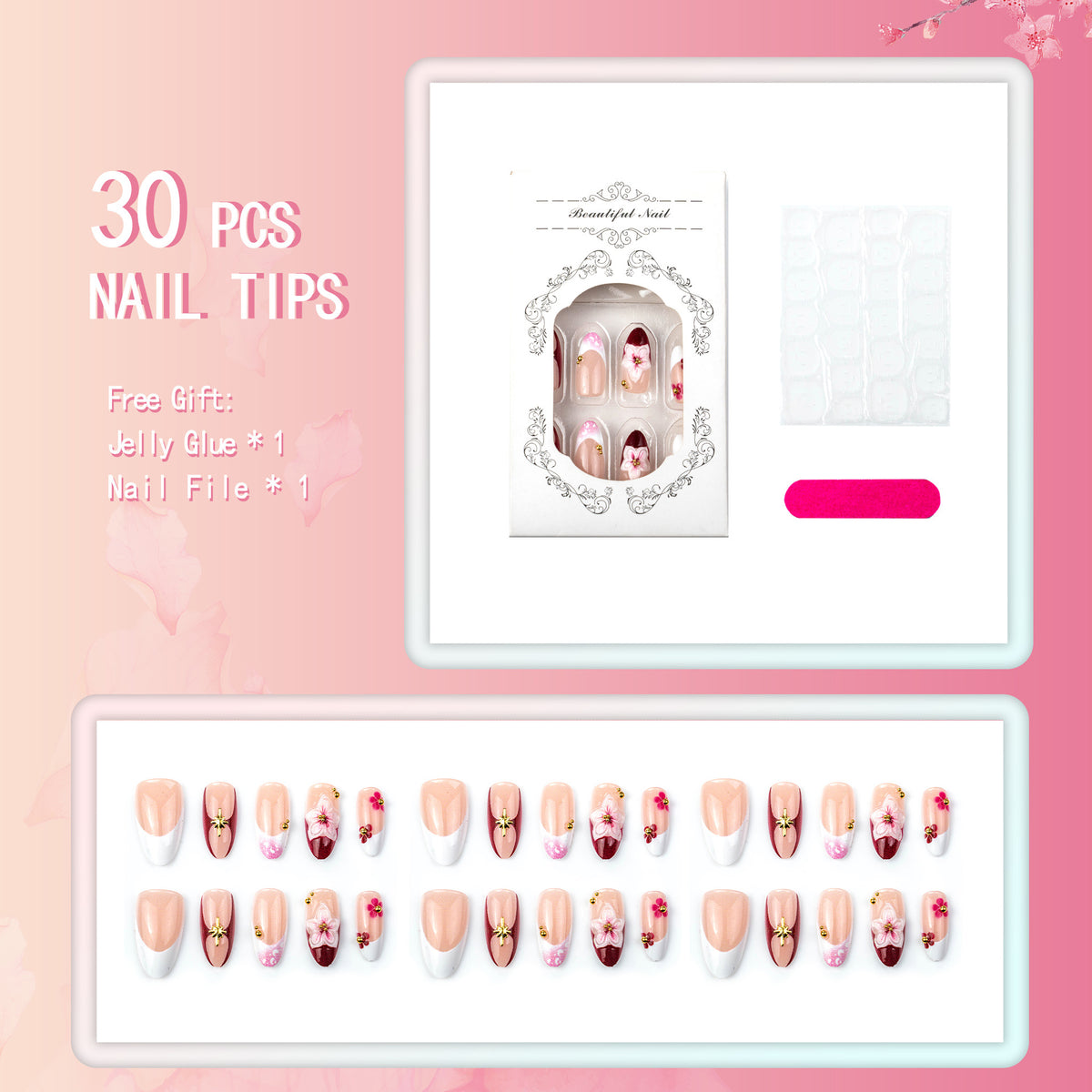 Floral Accent Press-On Nagelkunst Set