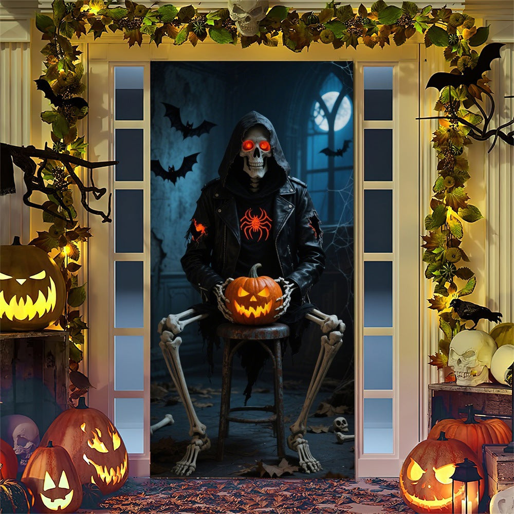 Halloween-Türposter mit großformatiger Grim-Reaper-Illustration und wiederverwendbarem PVC-Planenstoff