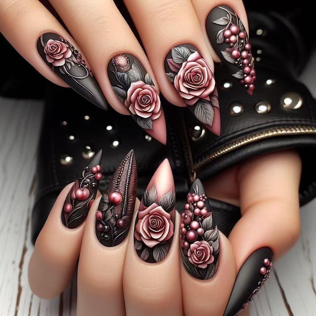 Kunstnägel mit detailliertem Rosendesign Brehn