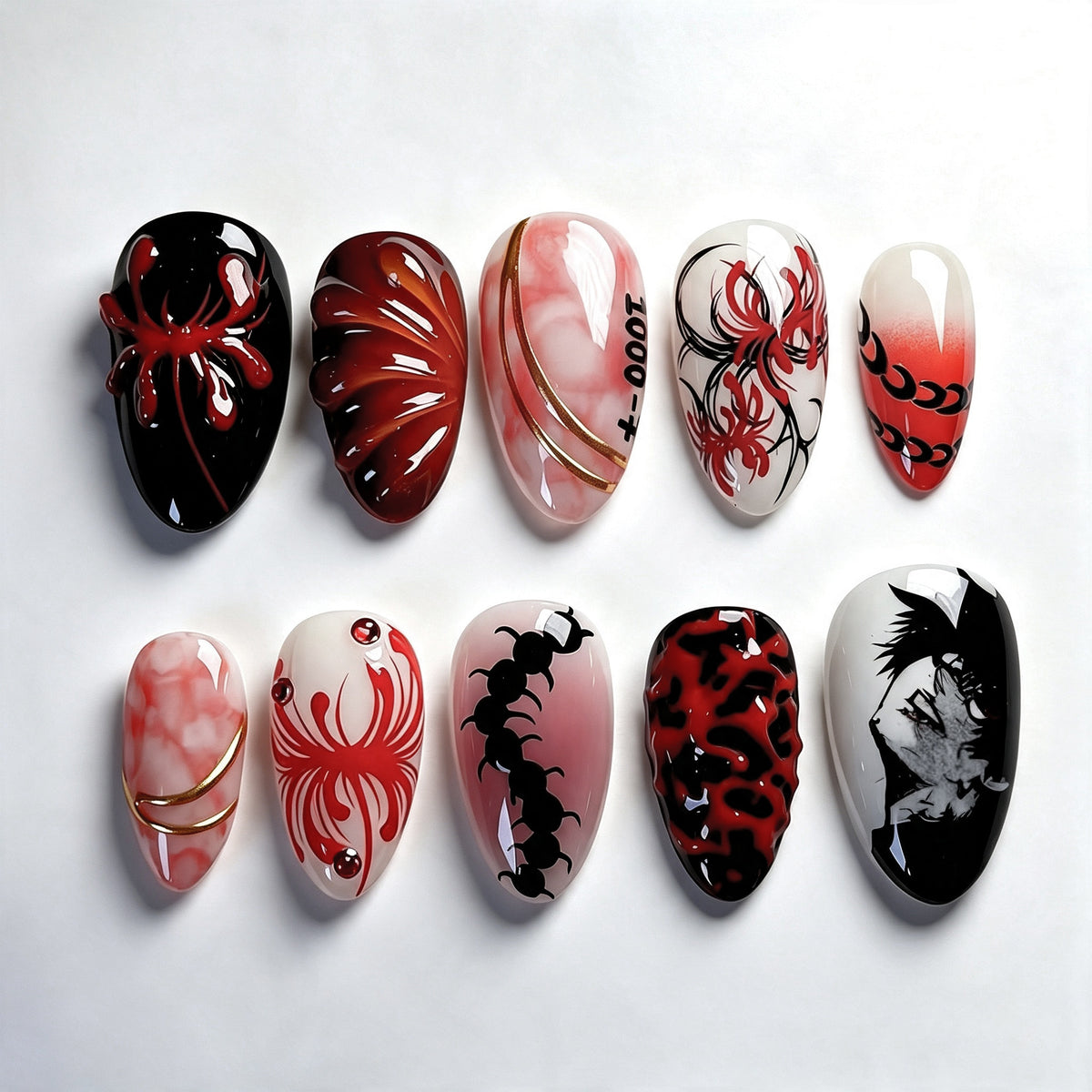 Künstlerisches Press-On-Nagelkunst-Set mit kunstvollen Spinnen- und Schädel-Designs Brehn
