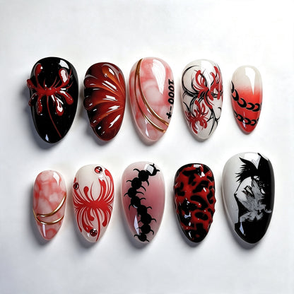 Künstlerisches Press-On-Nagelkunst-Set mit kunstvollen Spinnen- und Schädel-Designs Brehn