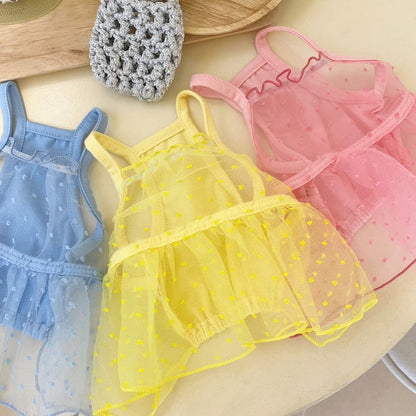 Kleines Hund Tüll Punkt Tutu Kleid mit Geschirrzugang & Verstellbaren Rückenriemen