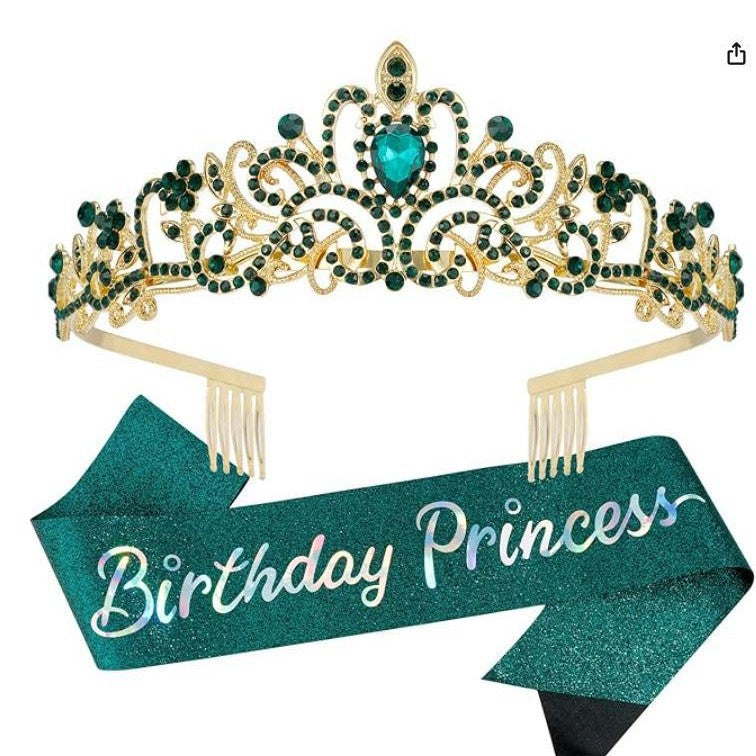 Damen Glitzernde Prinzessinnenkrone mit Birthday Princess Schärpe Brehn