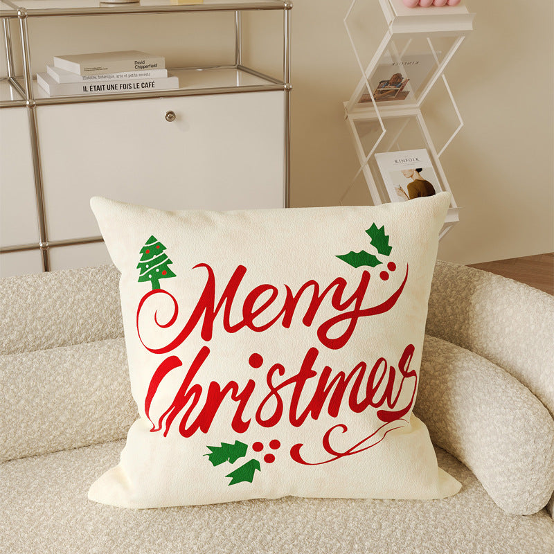 Decorative Holiday Merry Christmas Cotton-Linen Throw Pillow Cover