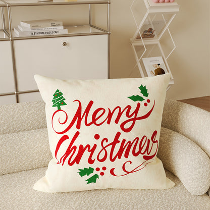 Decorative Holiday Merry Christmas Cotton-Linen Throw Pillow Cover
