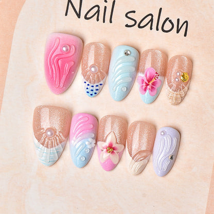 Künstlerisches, floral verziertes Press-On Nagelkunst-Set