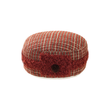 Strukturierte Tweed-Baskenmütze mit Teddy-Band und Pompon-Applikation Brehn