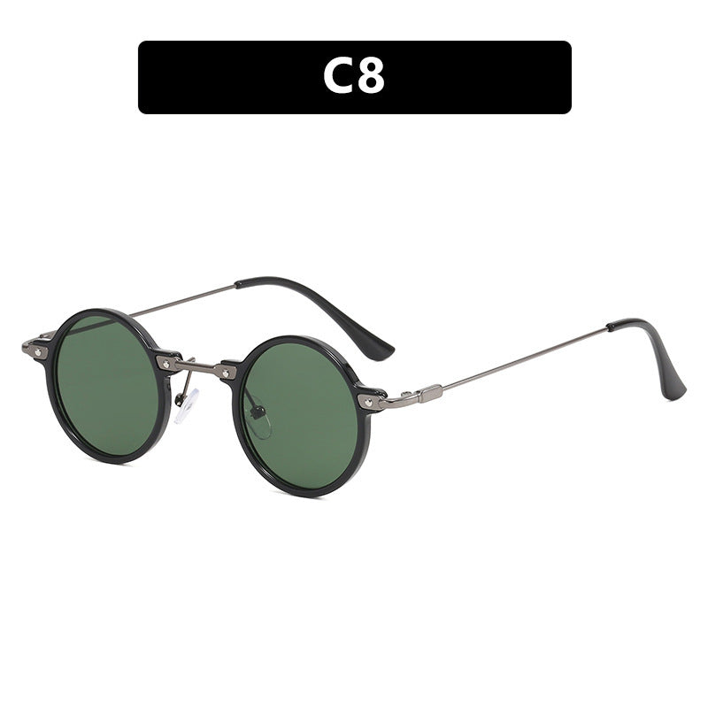 Damen runde Sonnenbrille mit modischem Metallrahmen und großen blauen Gläsern Brehn