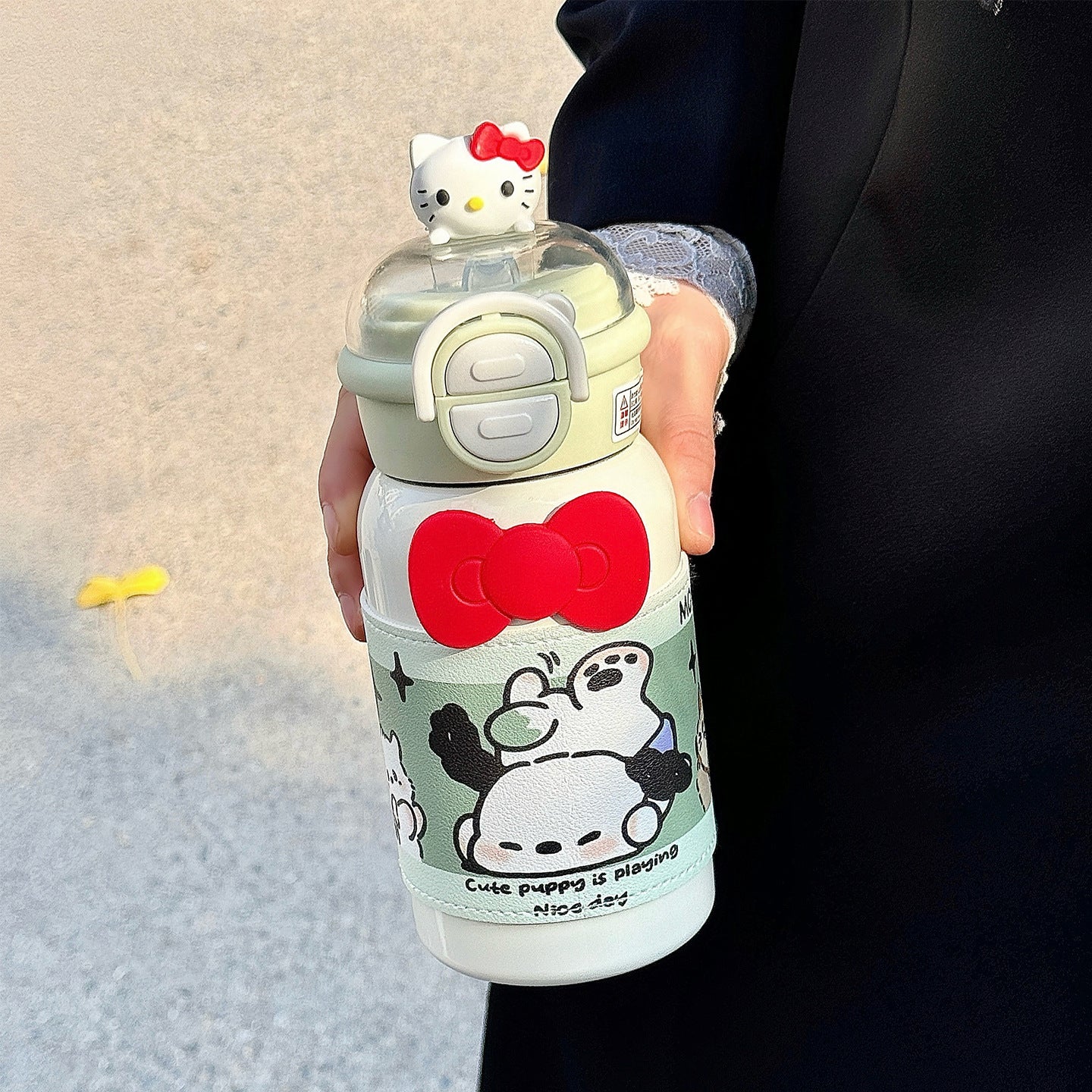 Damen kreative Trinkflasche mit interaktivem Deckel und süßem Motiv Brehn