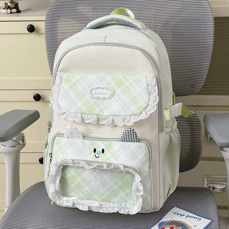 Süßes kariertes Muster Mehrfachtaschen Schulrucksack