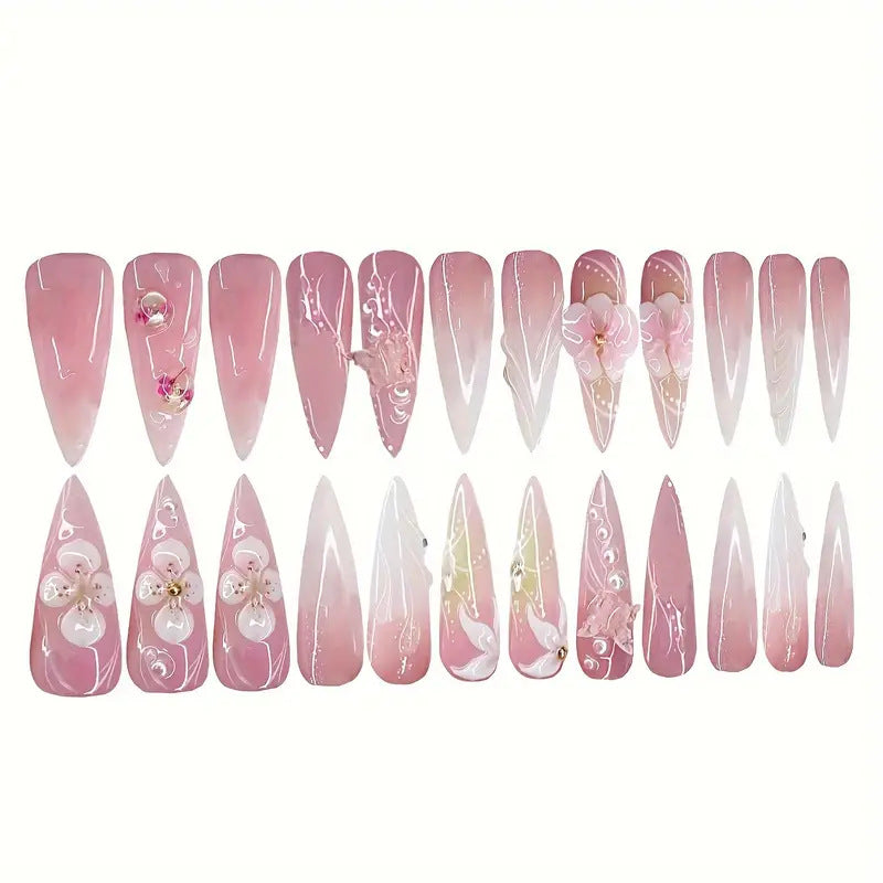 Skulptierte Blumen Press-On Nagelkunst Brehn