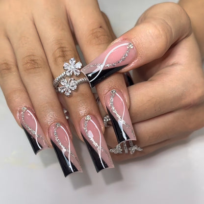 Glamouröse Glitzer-Stiletto Press-On Nägel Brehn