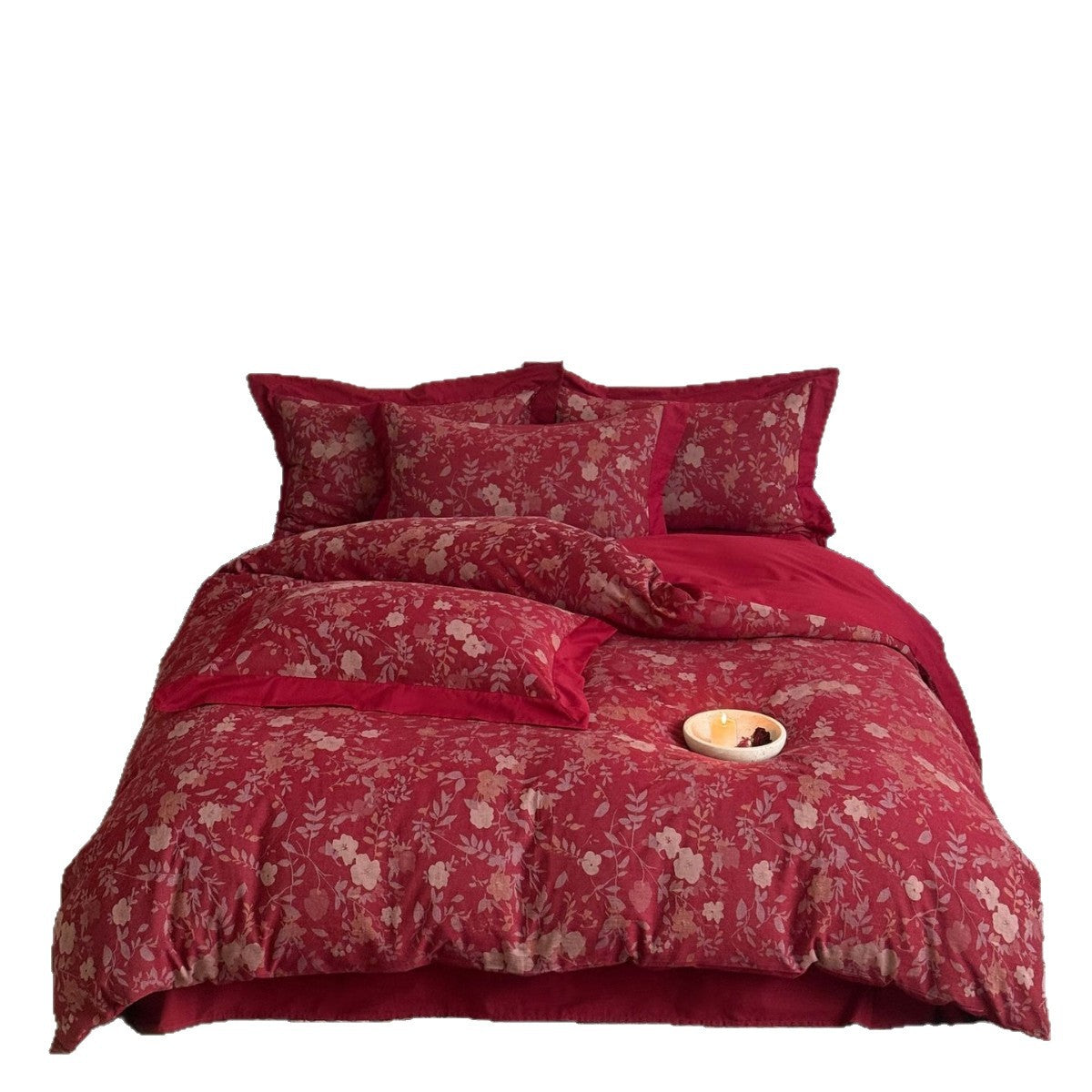 Premium-Bettwäschegarnitur aus Baumwollsatin mit floralem Jacquard und eleganter Leinenkante Brehn