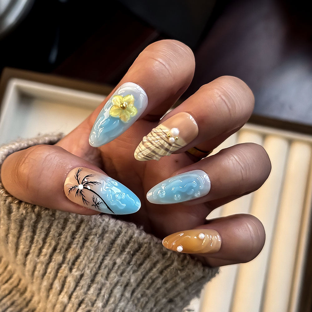 Künstlerisch Floral-Inspirierte Press-On Nägel Brehn