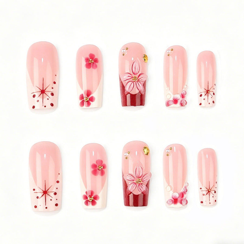 Blumenverzierte Press-On Nagelset