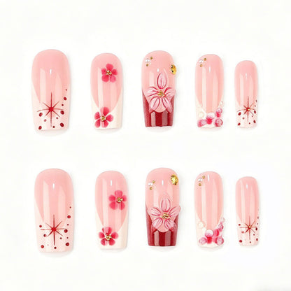 Blumenverzierte Press-On Nagelset
