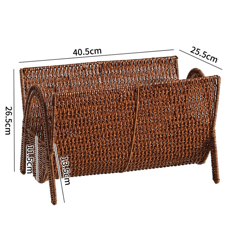 Unisex Rechteckiger Zeitschriftenkorb aus handgewebtem Rattan Brehn