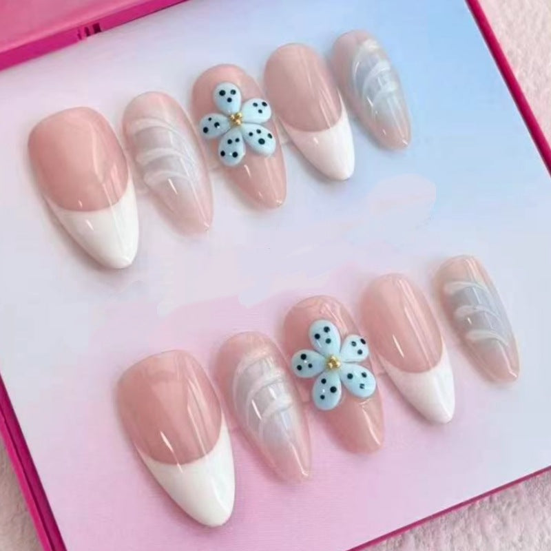 Künstlerisches Floral- und Stern-Applikationen Press-On Nagelset Brehn