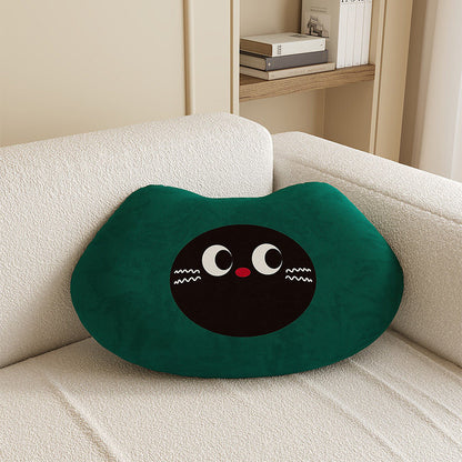 Plush Cloud-Shape Cute Character Lumbar Throw Pillow with Embroidered Face and Soft Faux-Sherpa Cover