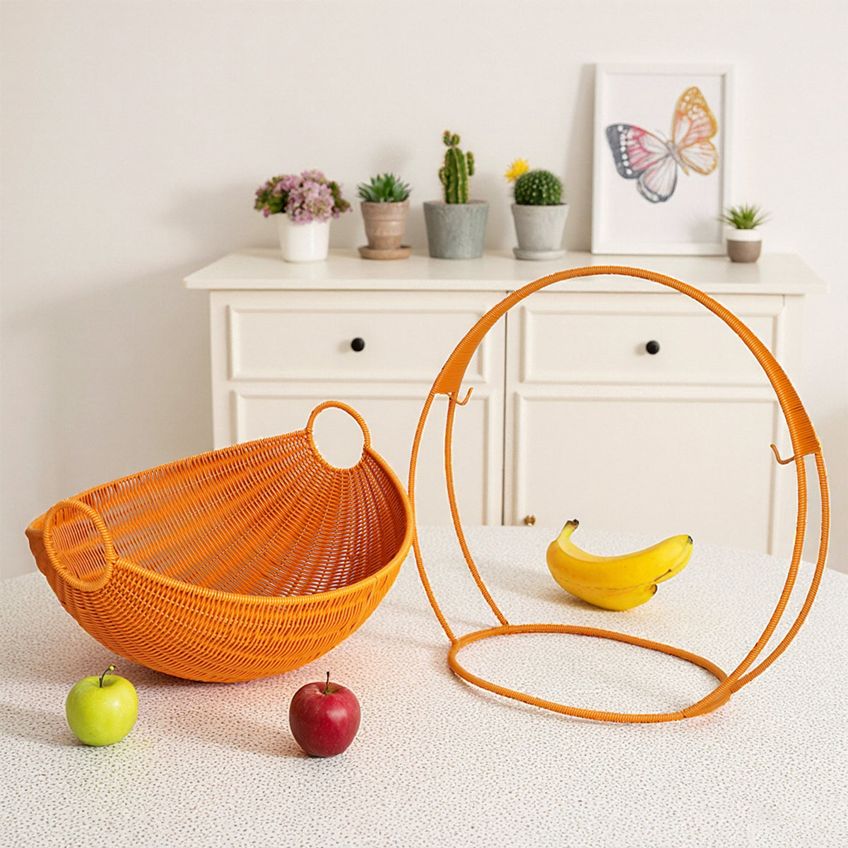 Moderner Rattan Obstschale mit Ständer Brehn