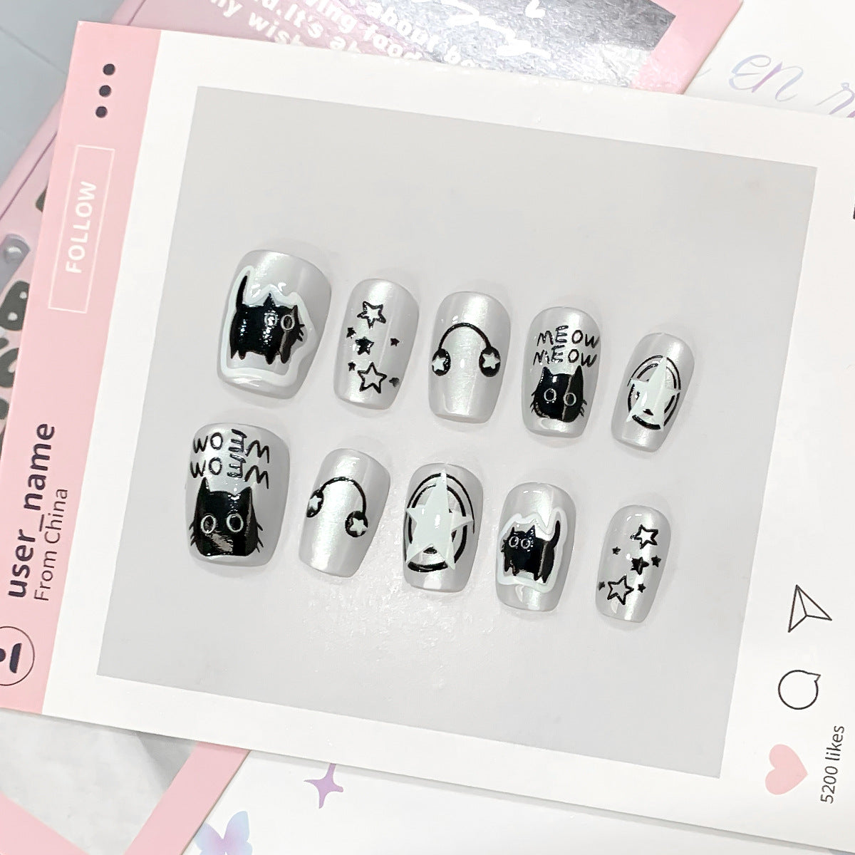 Verspielte Nagelkunst mit Katzenmotiven Brehn