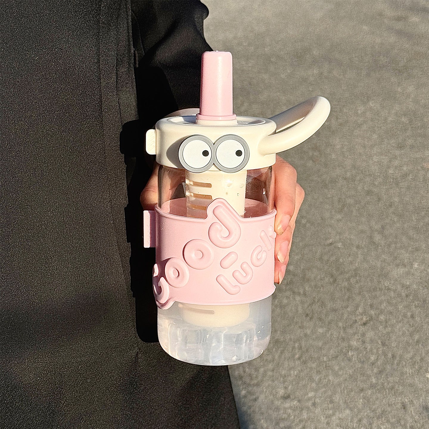 Damen Trinkflasche mit interaktivem Strohhalm und Emotionen Brehn