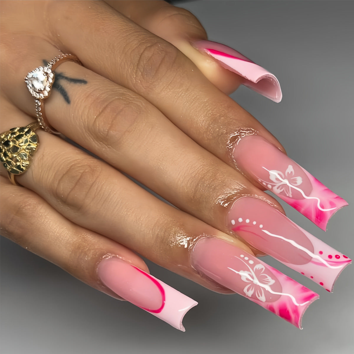 Künstlerische Floral Stiletto Press-On Nägel Brehn