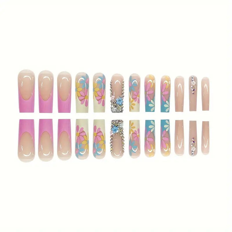 Vibrant Floral Press-On Nail Art Brehn
