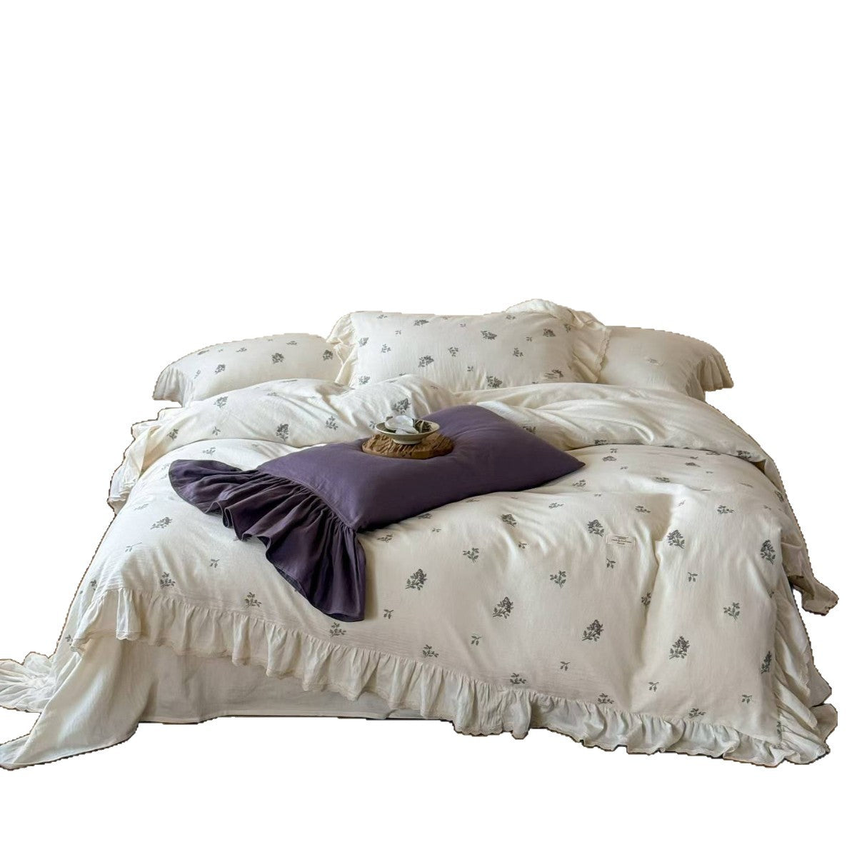 Gewaschenes Baumwoll-Rüschendekor Floral Bettwäsche Set
