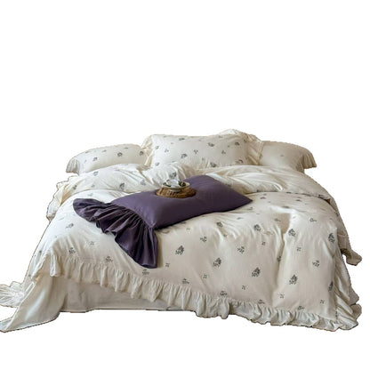 Gewaschenes Baumwoll-Rüschendekor Floral Bettwäsche Set