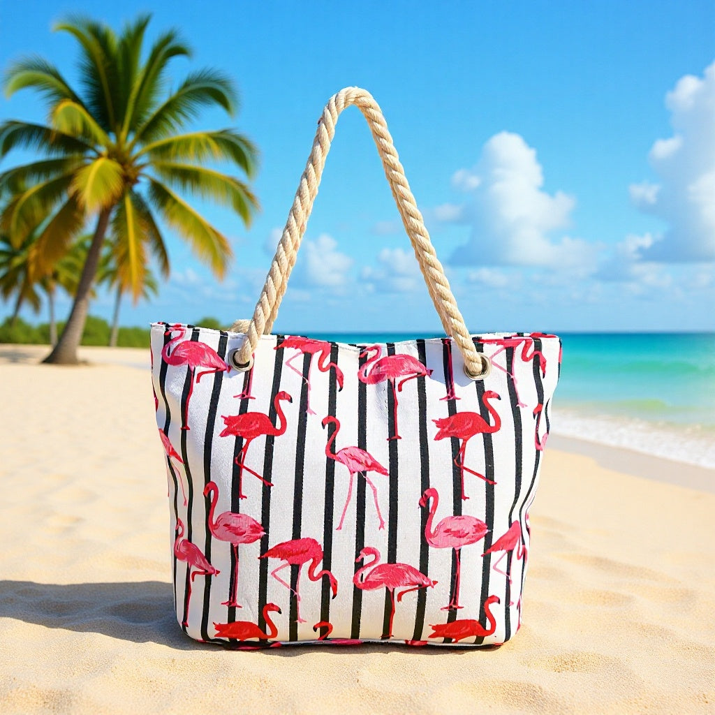 Strandtasche mit Flamingo-Muster und Stabilen Seilgriffen Brehn