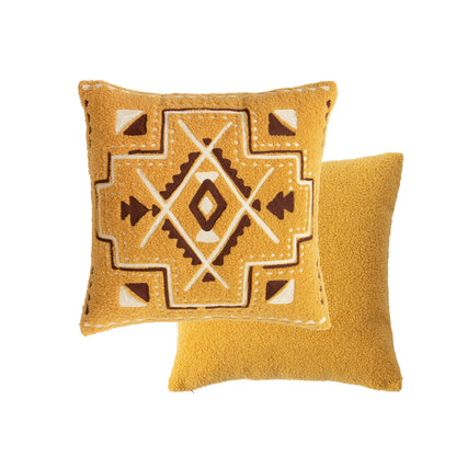 Bouclé-Kissen mit handgesticktem Ethno-Design und abnehmbarem Bezug Brehn