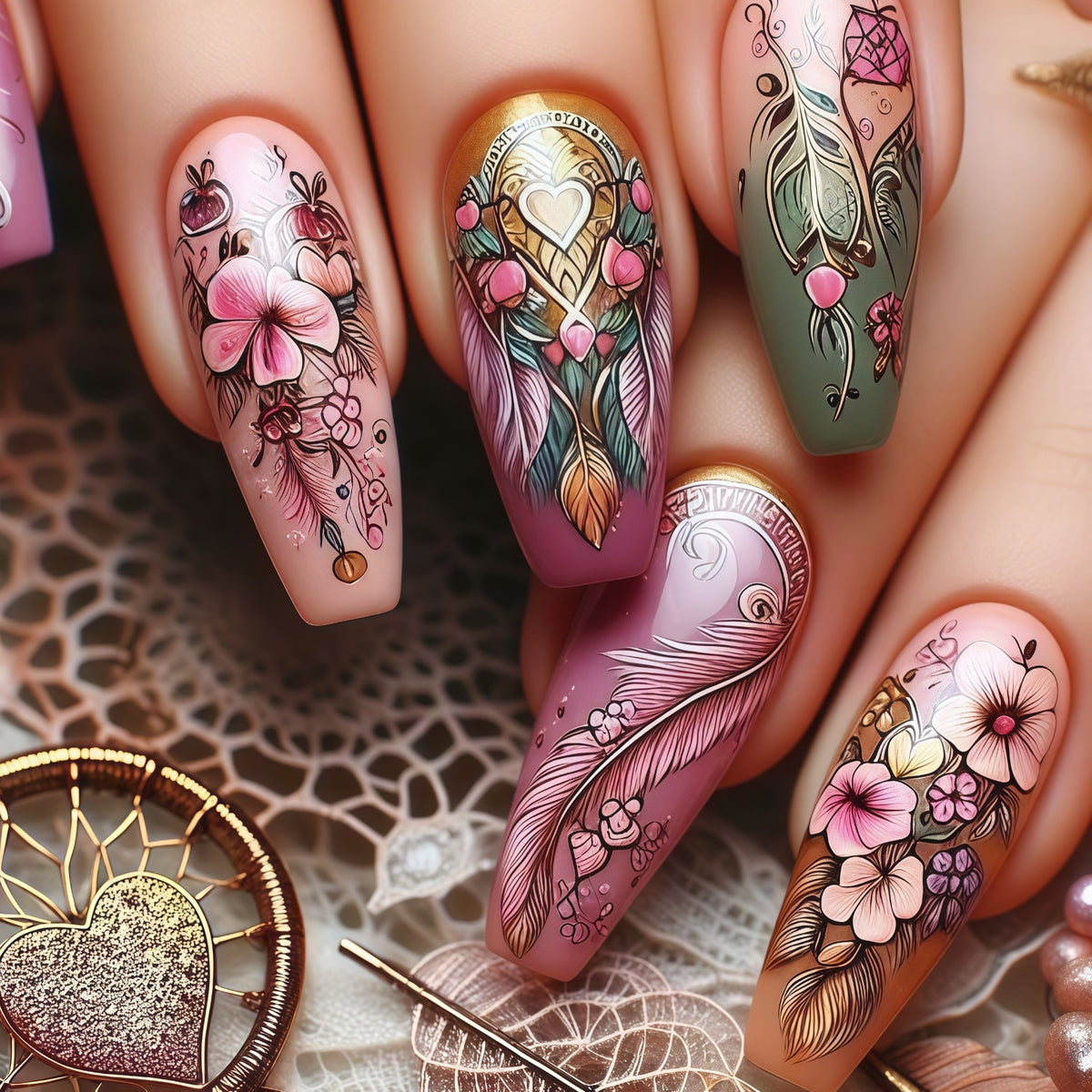 Kunstnägel im floralen und eleganten Design Brehn