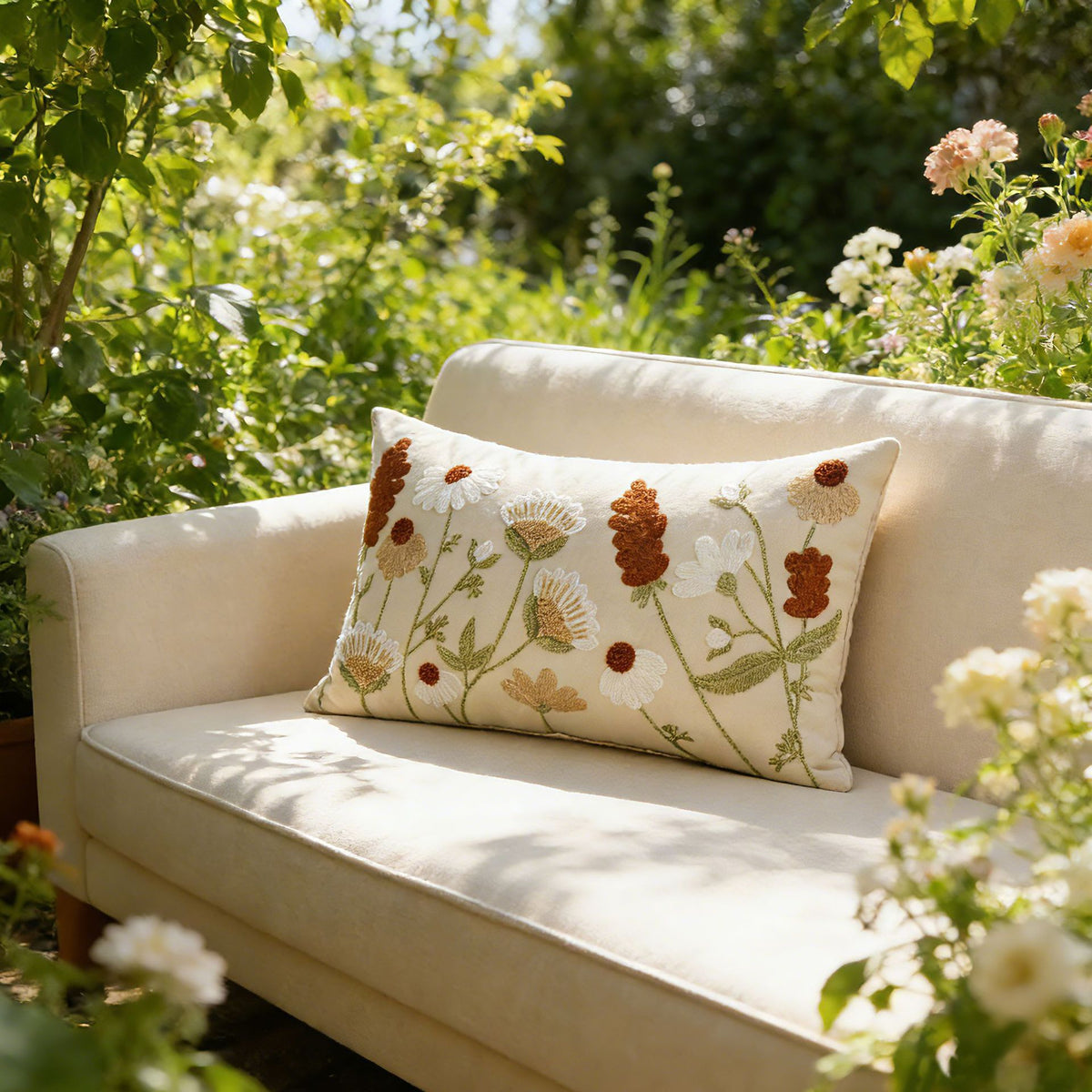 Dekorative quadratische gestickte florale Tufted Leinenkissenbezug