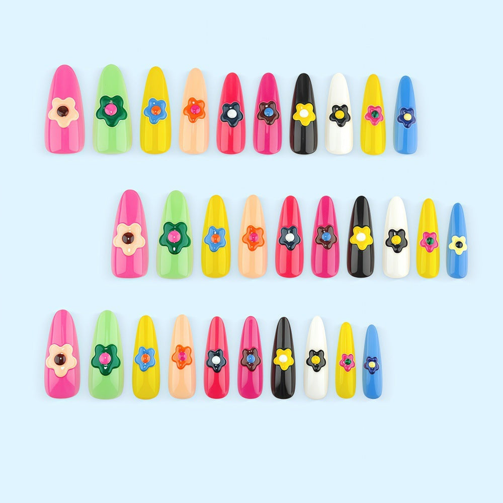 Kunstnagelset mit bunten Blütenmotiven Brehn
