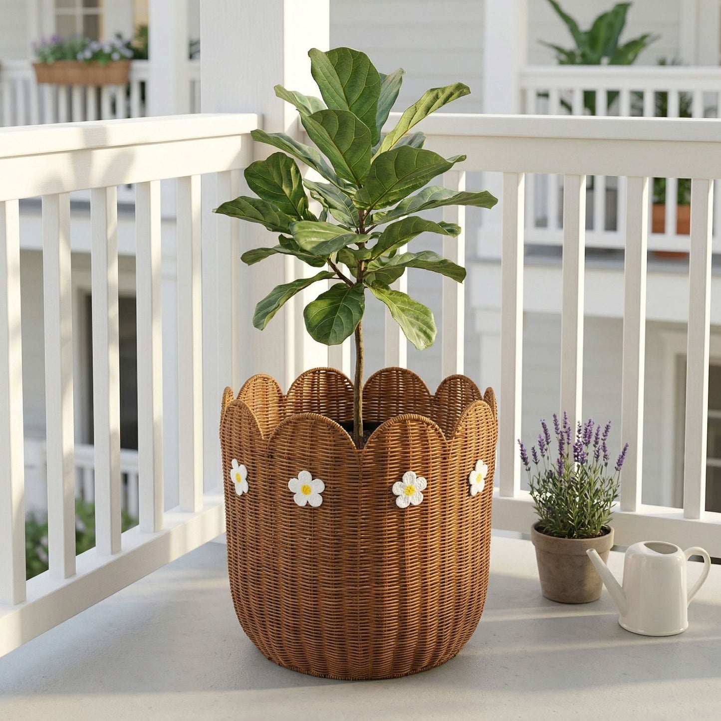 Rattankorb mit Blütenmotiv Brehn