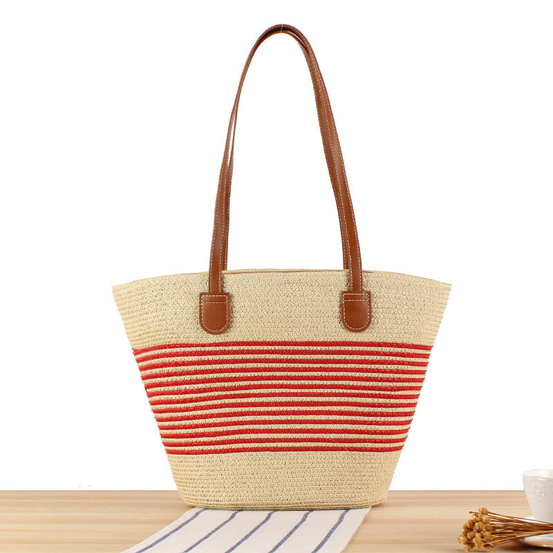 Elegante Strohtasche mit Attraktiven Ledergriffen Brehn