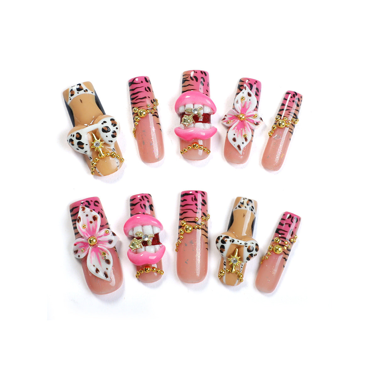 Kreatives Nagelset mit elegantem Tier- und Blütenmuster Brehn