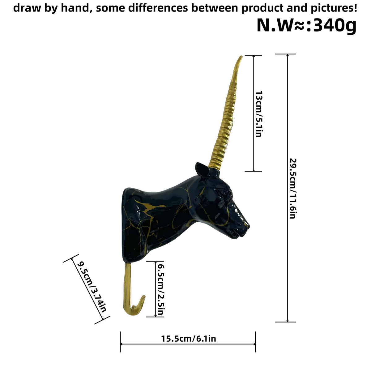 Wandhaken in Form eines stilisierten Einhorns Brehn