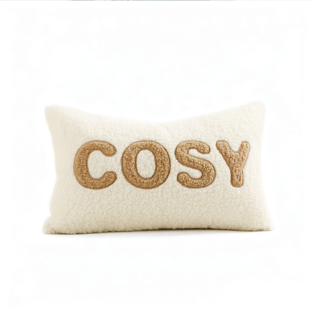 Sherpa-Faux-Shearling-Lendenkissenbezug mit Appliziertem Schriftzug