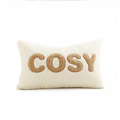 Sherpa-Faux-Shearling-Lendenkissenbezug mit Appliziertem Schriftzug
