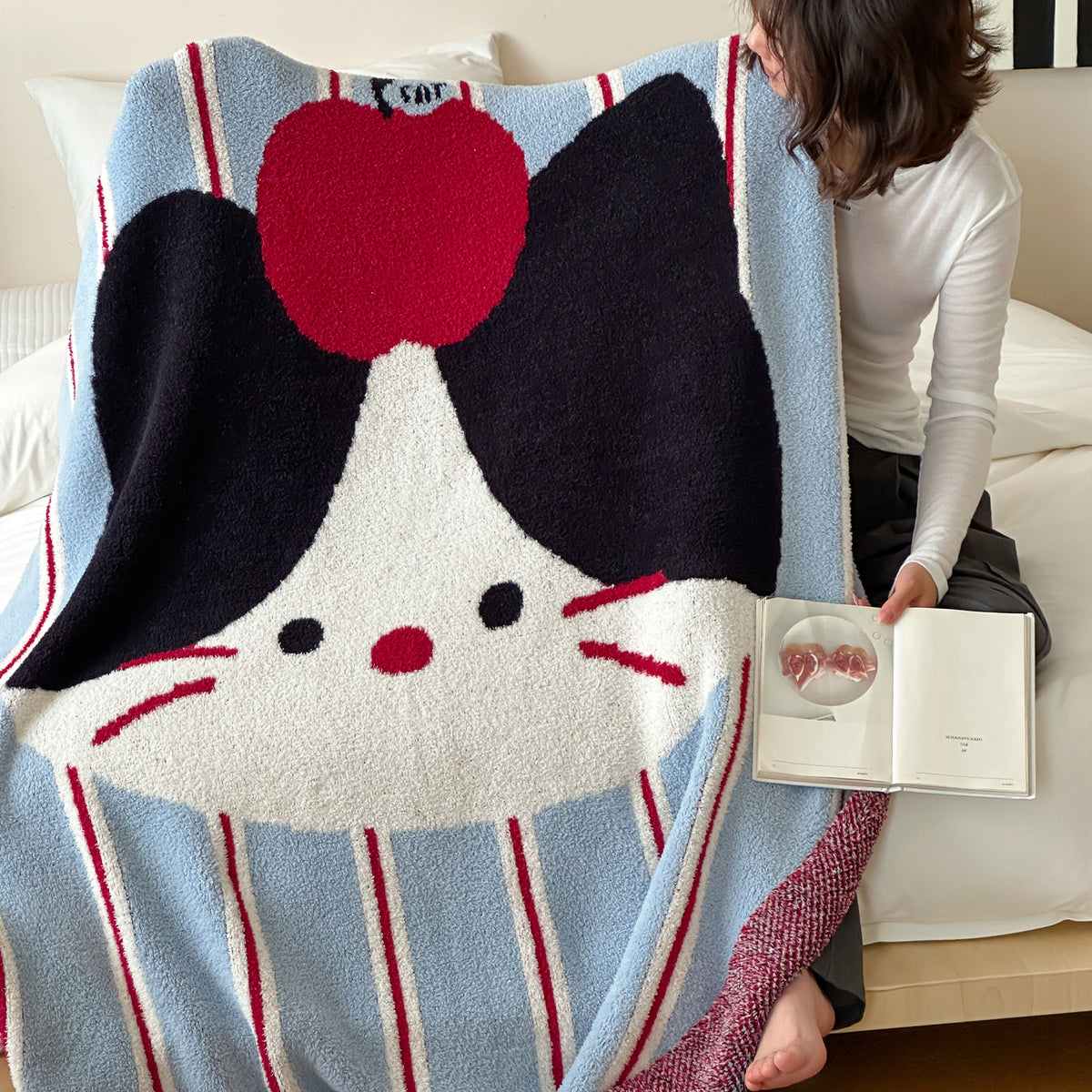 Übergroße Chenille Jacquard-Decke mit cartoonhaftem Welpenmotiv