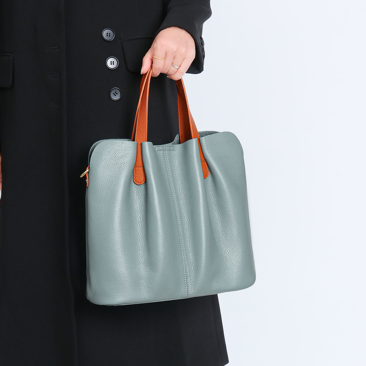 Weiches Rindsleder Raffiniert Shopper Tote mit Kontrastkurzen Griffen