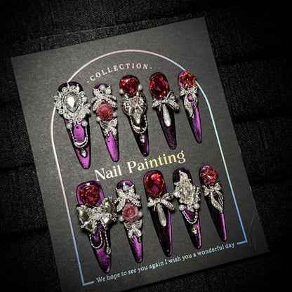 Elegantes mit Strass verziertes Press-On Nagelset