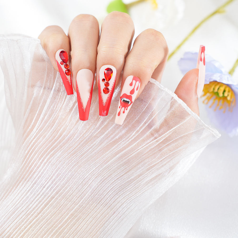 Künstlerisches Stiletto Press-On Nagelset mit Strass Brehn