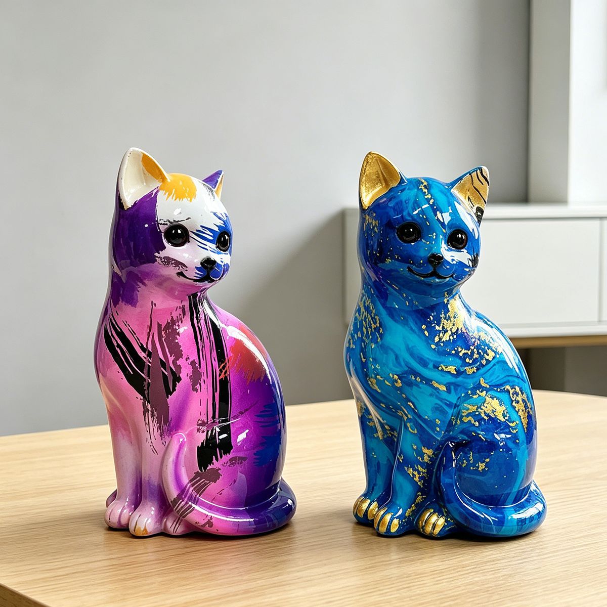 Künstlerische Katzenfigur in lebhaftem Design Brehn