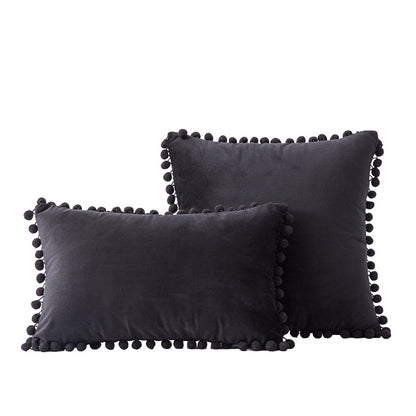 Velvet Pom-Pom Fransen Quadrat- und Lendenkissen Set