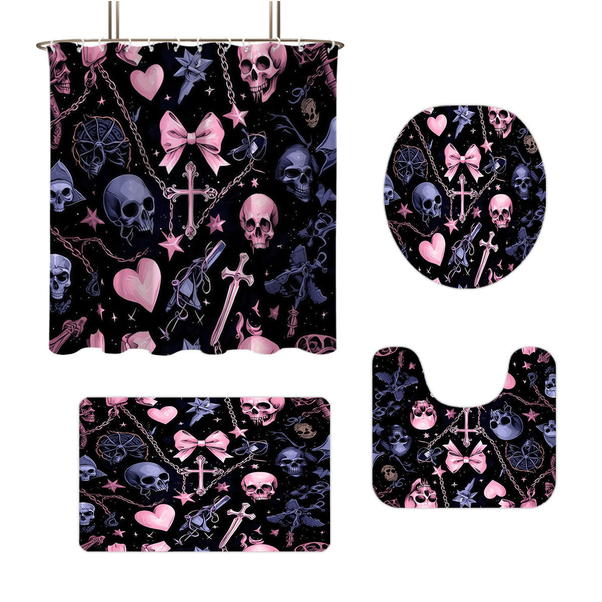 Künstlerisches Skull- und Blumenmotiv Badezimmer-Set Brehn