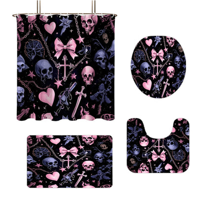 Künstlerisches Skull- und Blumenmotiv Badezimmer-Set Brehn